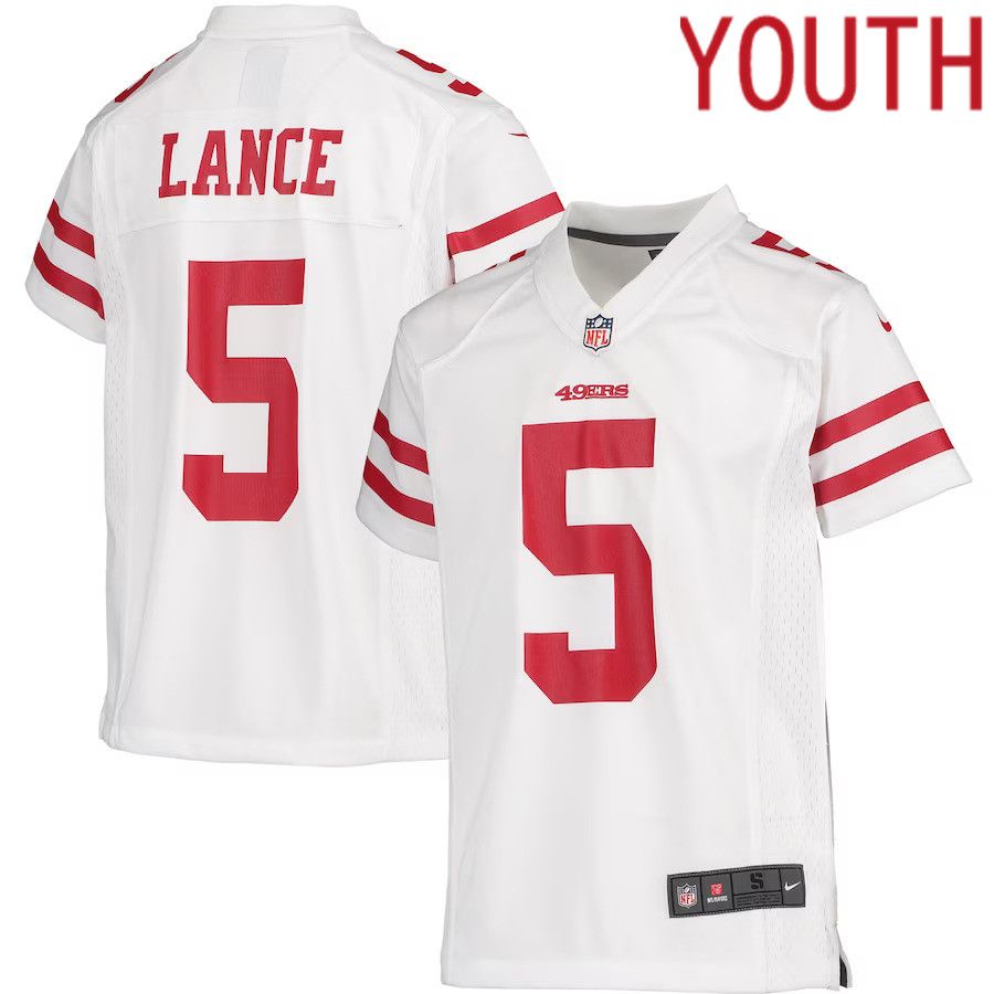 Youth San Francisco 49ers 5 Trey Lance Nike White Player Game NFL Jersey